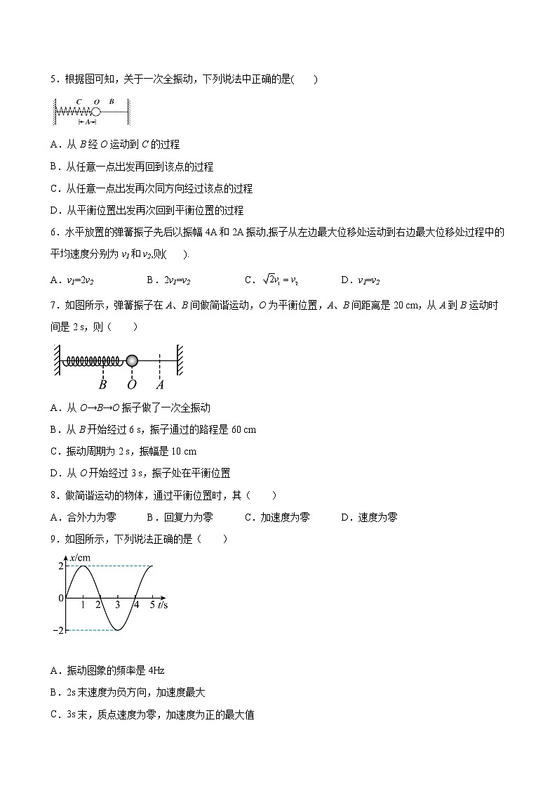 2.2振动的描述同步练习2021—2022学年高中物理鲁科版(2019)选择性必修第一册02