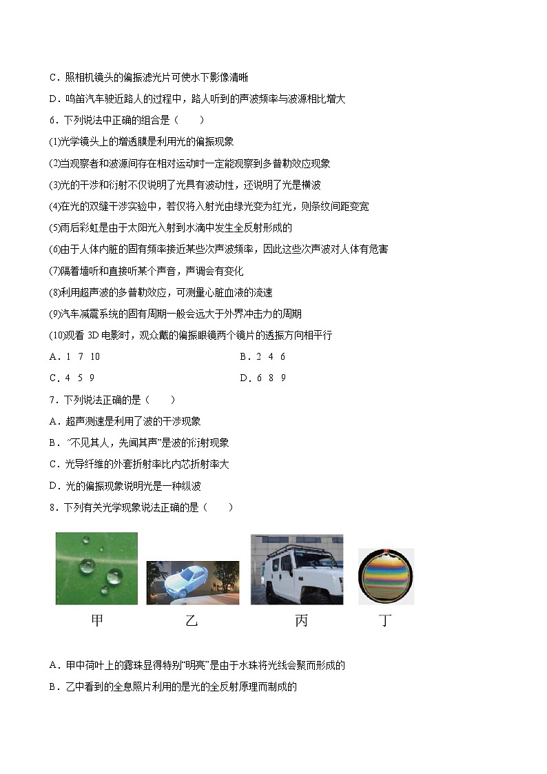 4.6光的偏振與立體電影同步練習2021—2022學年高中物理滬教版（2019）選擇性必修第一冊第2頁