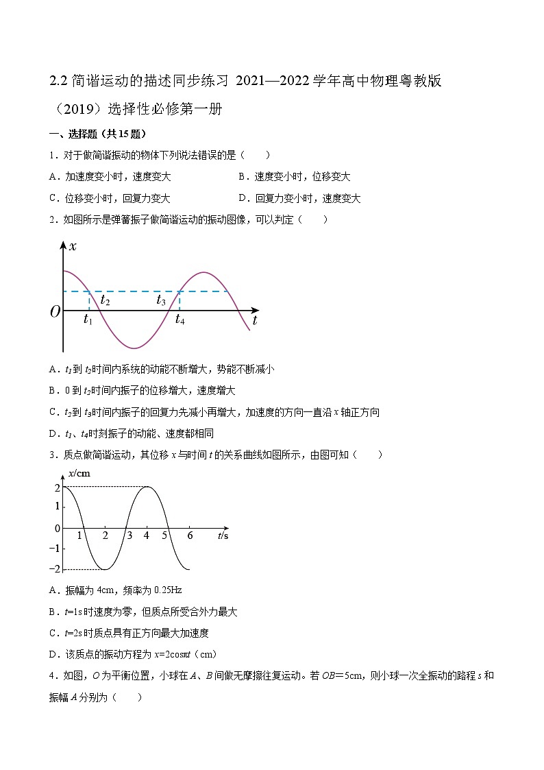 2.2简谐运动的描述同步练习2021—2022学年高中物理粤教版(2019)选择性必修第一册01