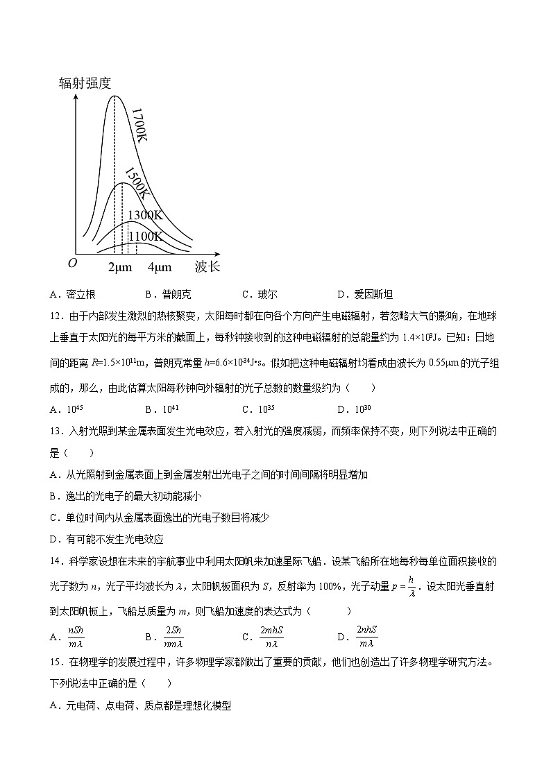 4.1普朗克黑体辐射理论同步练习2021—2022学年高中物理人教版(2019)选择性必修第三册第3页