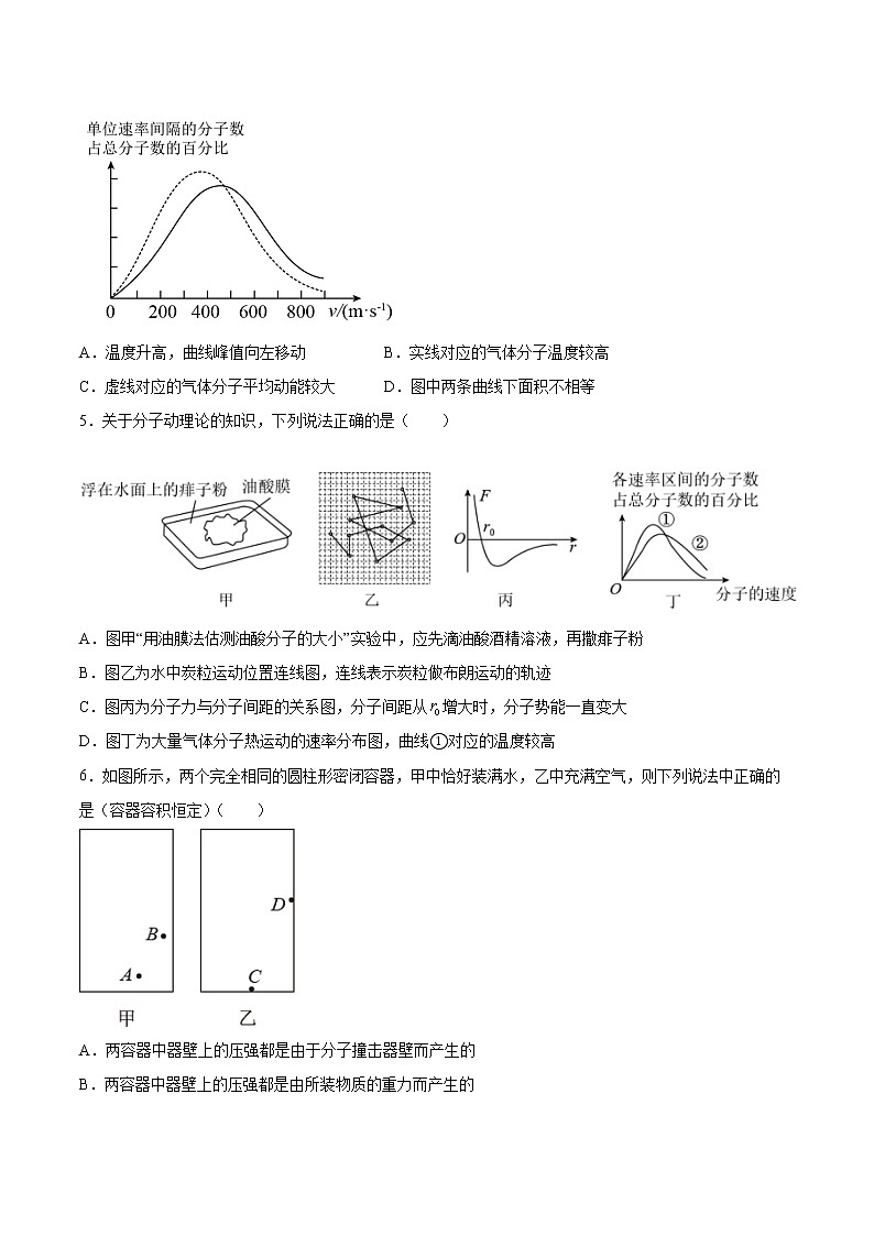 1.3分子运动速率分布规律同步练习2021—2022学年高中物理人教版(2019)选择性必修第三册第2页