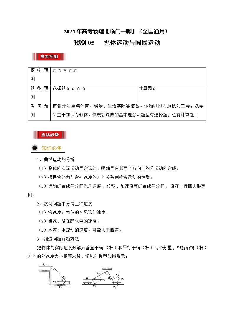 预测05 抛体运动与圆周运动 -【临门一脚】 高考物理三轮冲刺过关01