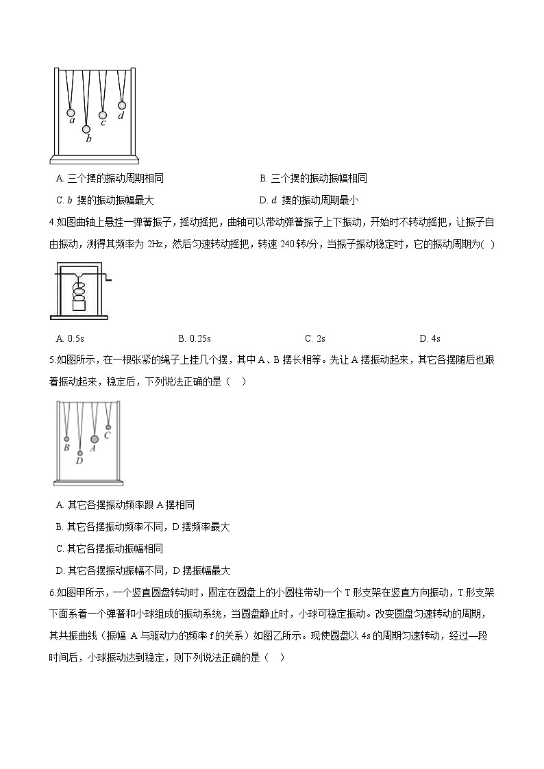 2.5受迫振动 共振-2021-2022学年高二物理优化训练(2019人教版选修第一册)02