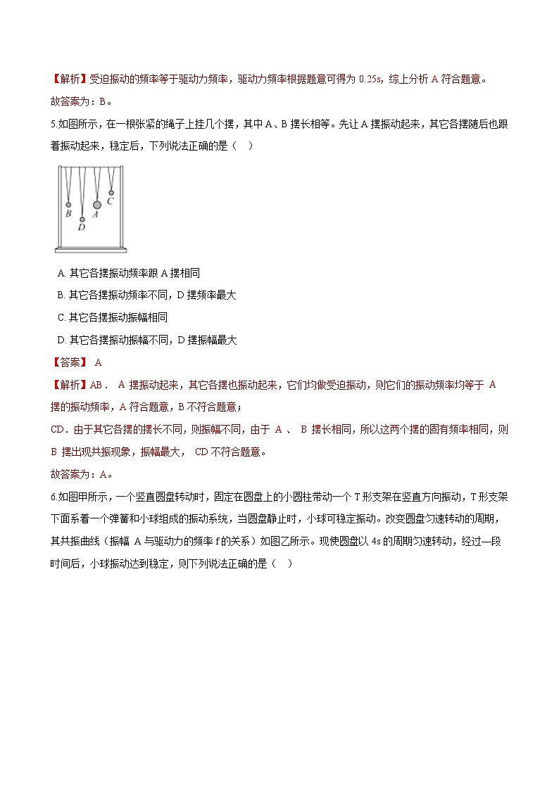 2.5受迫振动 共振-2021-2022学年高二物理优化训练(2019人教版选修第一册)03