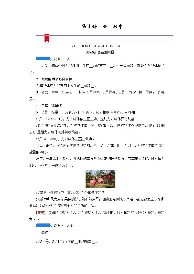第五章   第1讲 功 功率— 高中物理一轮复习学案01