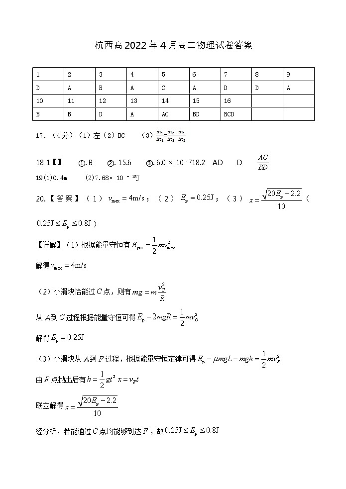 2022杭州西湖高级中学高二下学期期中考试物理试题含答案01