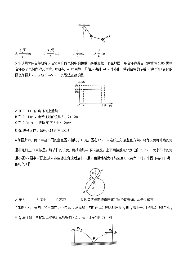 2021-2022学年浙江省9 1高中联盟高一(下)期中考试物理试题第2页