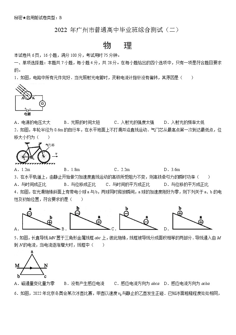 2022届广东省广州市高三年级二模考试 物理试题第1页