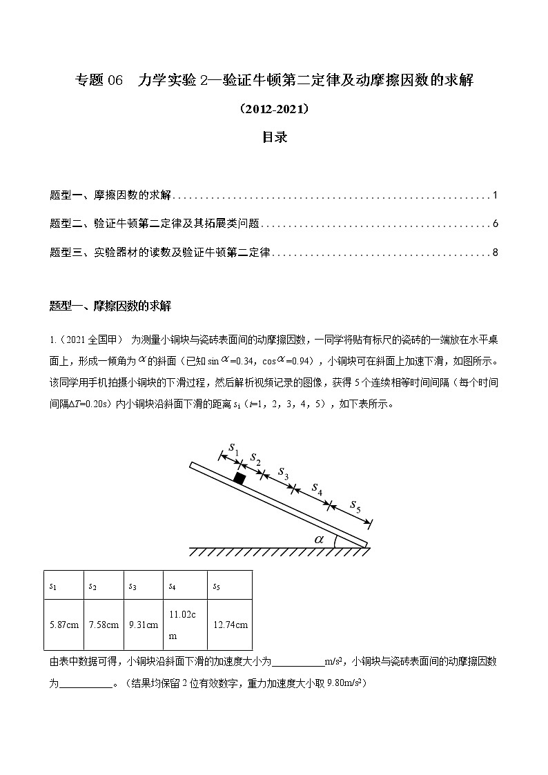 专题06 力学实验2—验证牛顿第二定律及动摩擦因数的测定(解析版)第1页