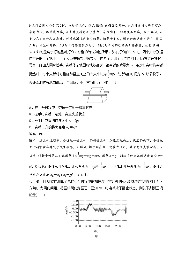 2023届高考物理加练必刷题（新高考版）第三章 微专题18　超重、失重问题　瞬时问题【解析版】02