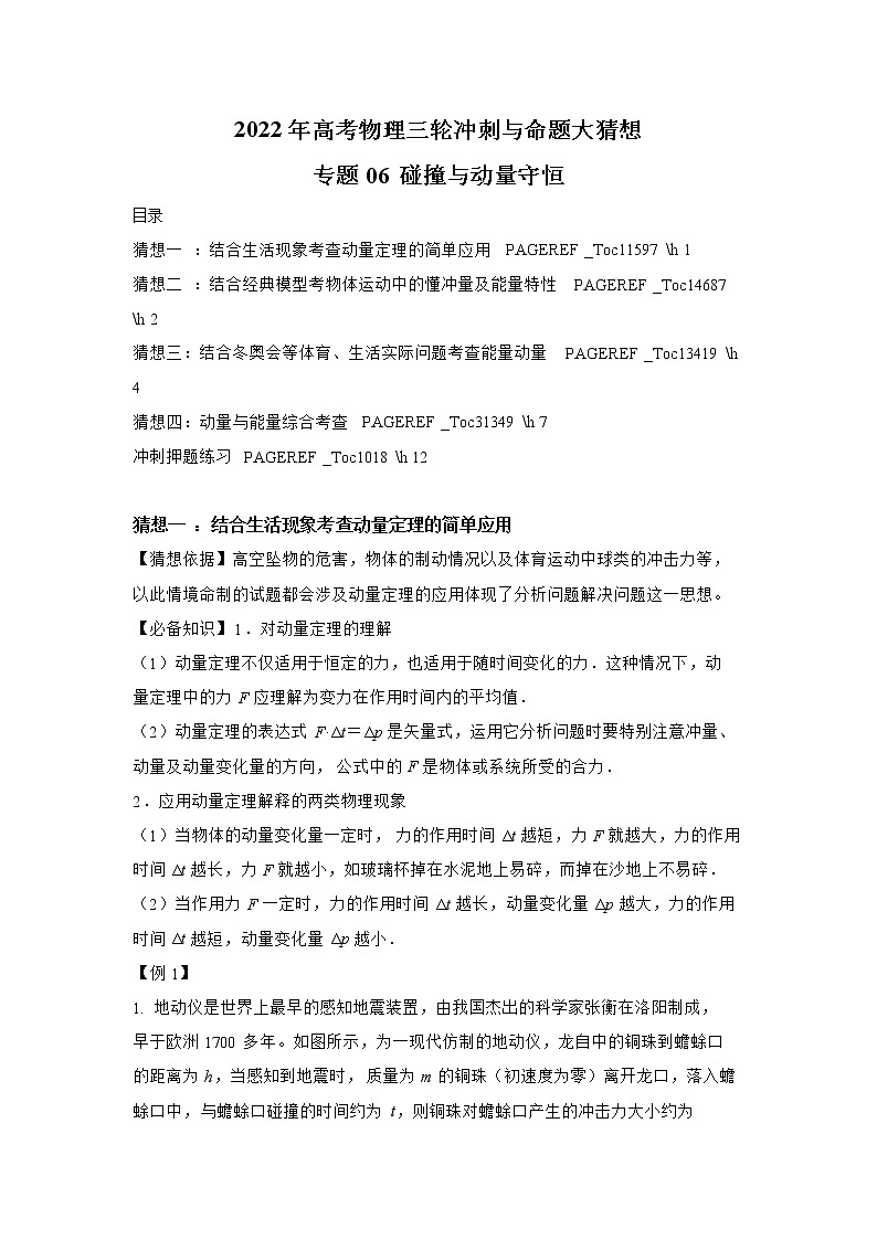 专题06 碰撞与动量守恒-2022年高考物理三轮冲刺与命题大猜想第1页