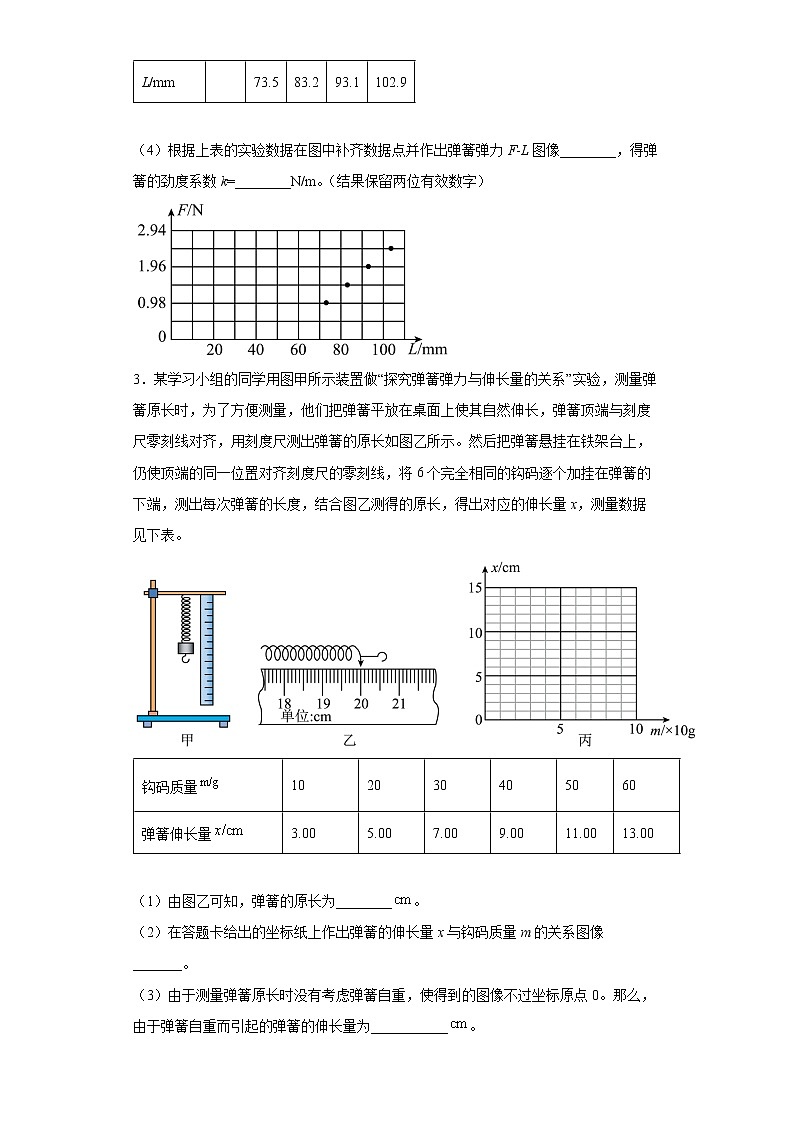 【备考2022 高考物理二轮专题复习】 力学实验题专练3 弹力与伸长量的关系 动摩擦因数 (含解析 )第3页