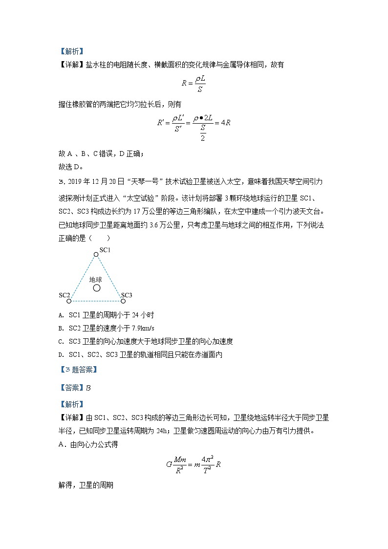 2020届江苏省南京市高三三模物理(答案)第2页