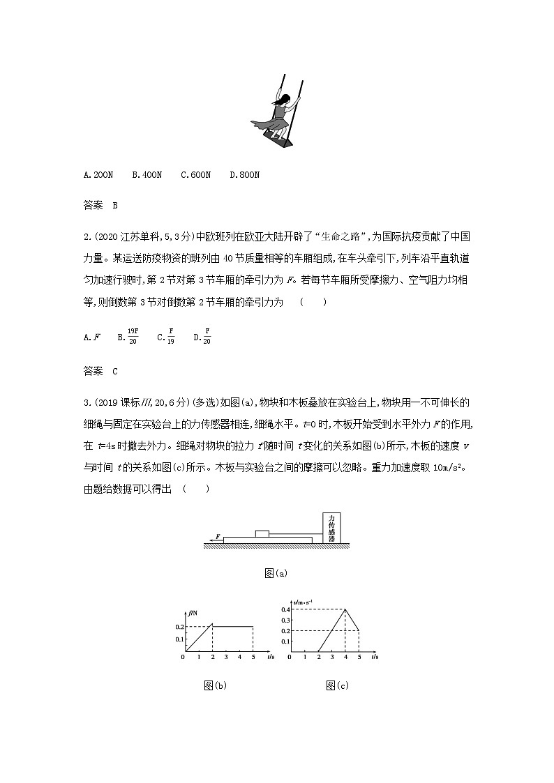 山东专用高考物理一轮复习专题三牛顿运动定律_模拟集训含解析第2页