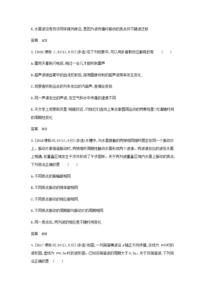 山东专用高考物理一轮复习专题八机械振动与机械波_模拟集训含解析第2页