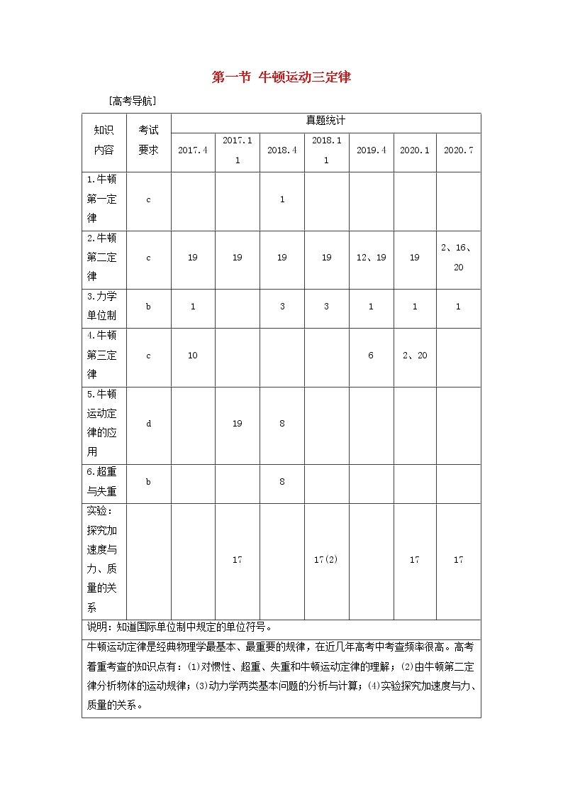 浙江专用高考物理一轮复习第三章牛顿运动定律第一节牛顿运动三定律课件+学案01