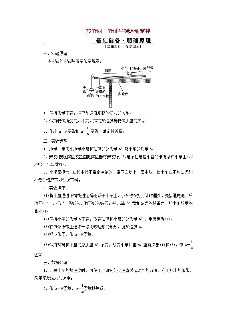 江苏专用高考物理一轮复习第三章牛顿运动定律实验四验证牛顿运动定律学案第1页