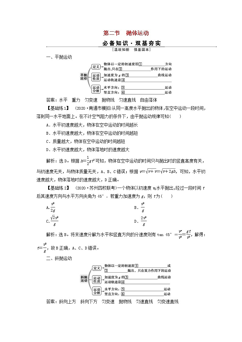 江苏专用高考物理一轮复习第四章曲线运动万有引力与航天第二节抛体运动课件+学案01