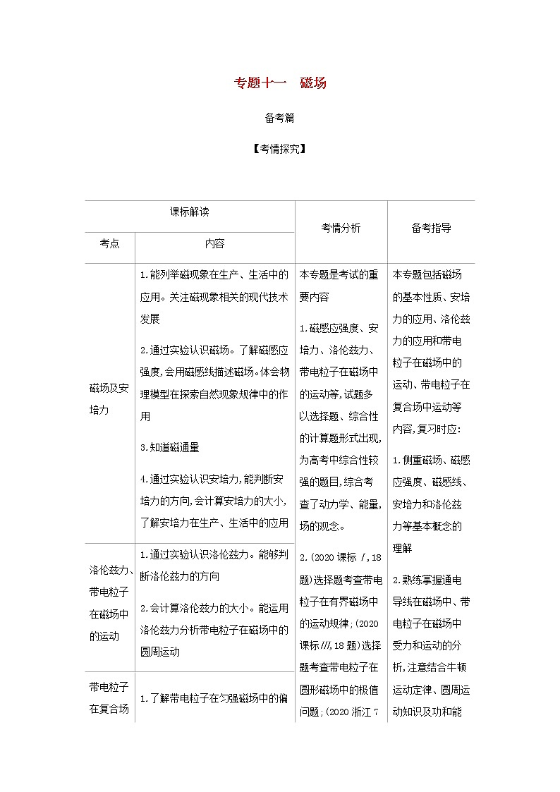 山东专用高考物理一轮复习专题十一磁场_基础集训含解析第1页
