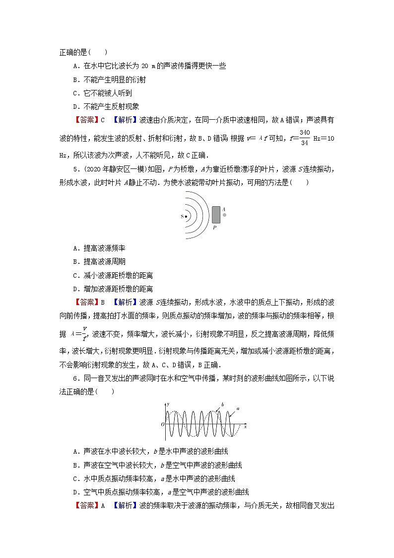 粤教版高中物理选择性必修第一册第三章机械波第3节机械波的传播现象训练含解析第2页