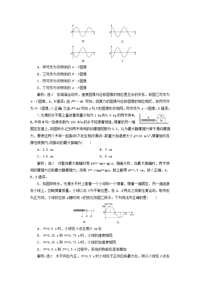 江苏专用新人教版高中物理选择性必修第一册课时检测8简谐运动的回复力和能量含解析03