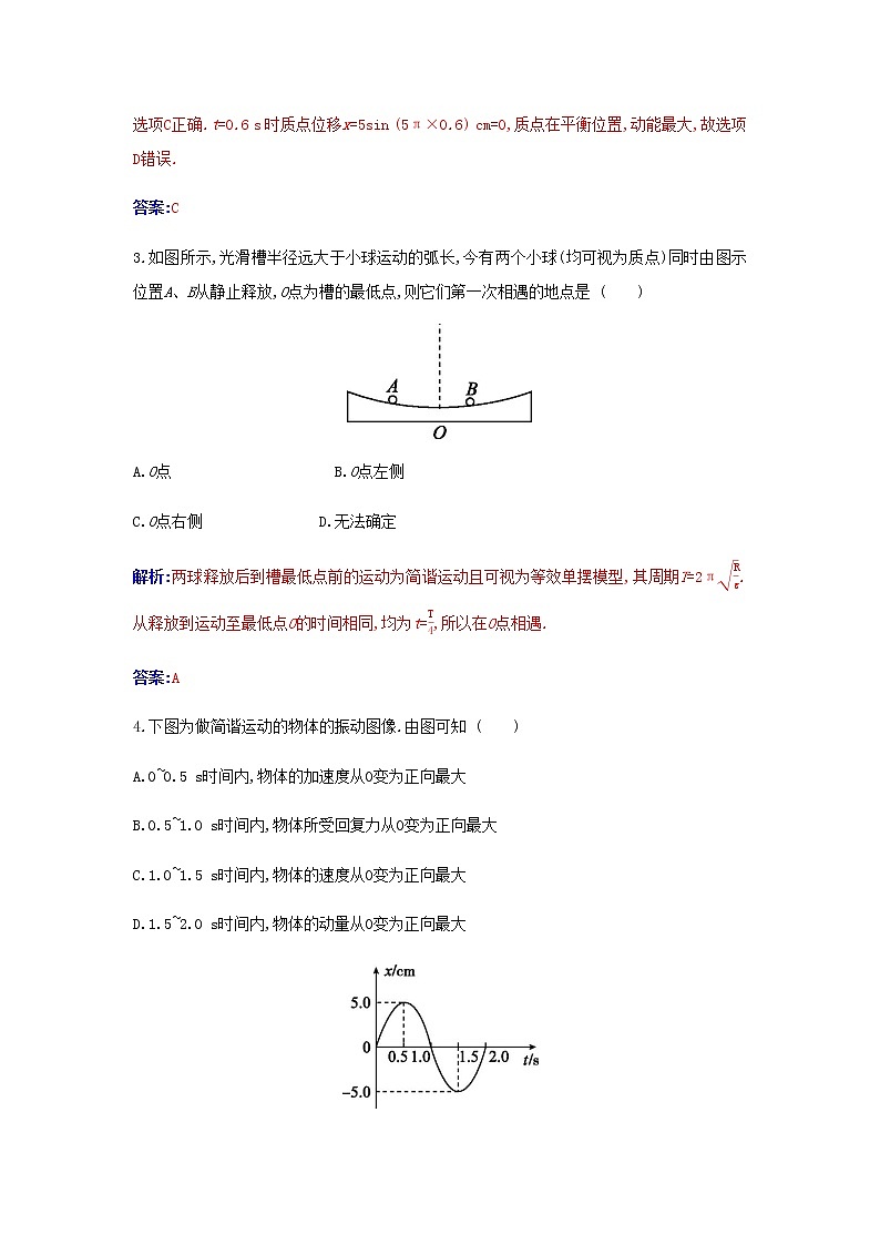 新人教版高中物理選擇性必修第一冊第二章機械振動質(zhì)量評估A含解析第2頁