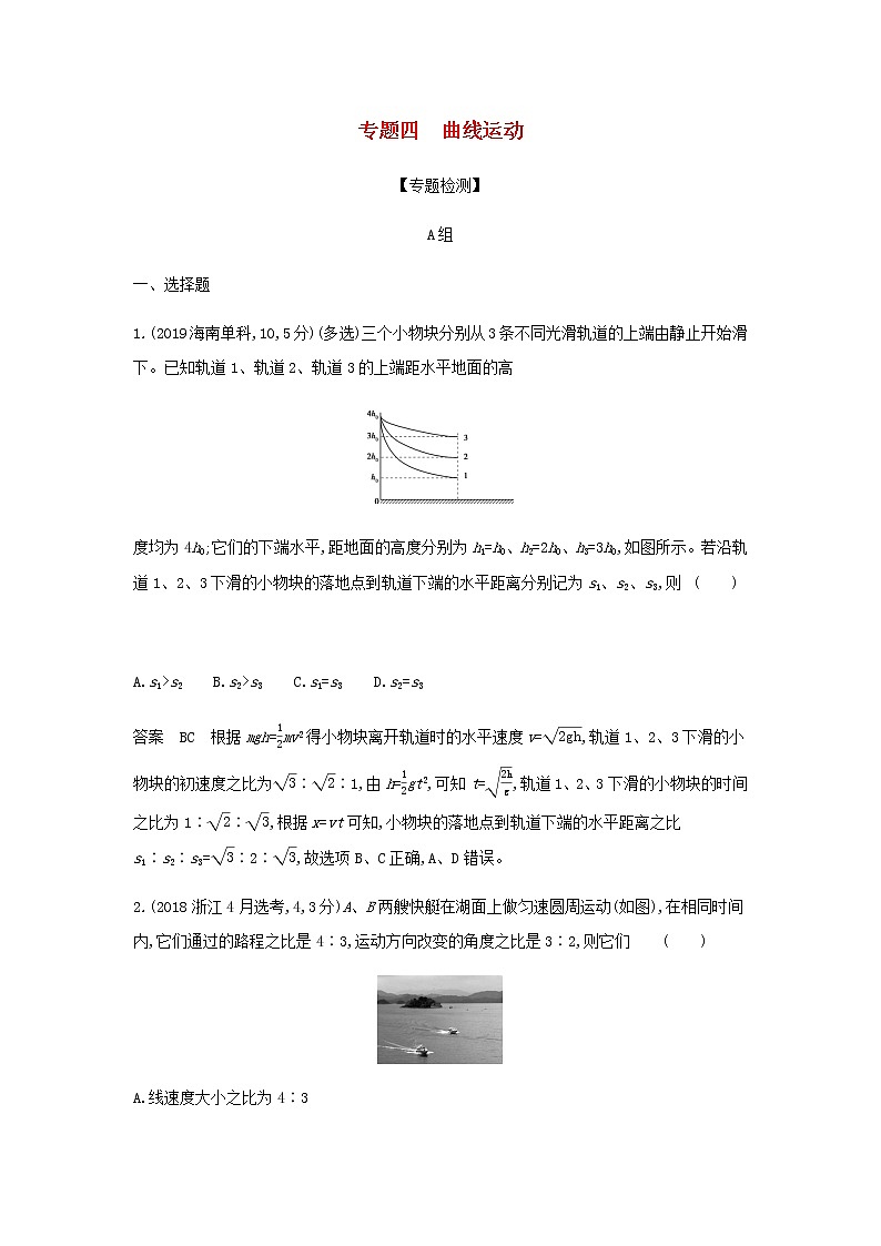 山东专用高考物理一轮复习专题四曲线运动专题检测含解析第1页