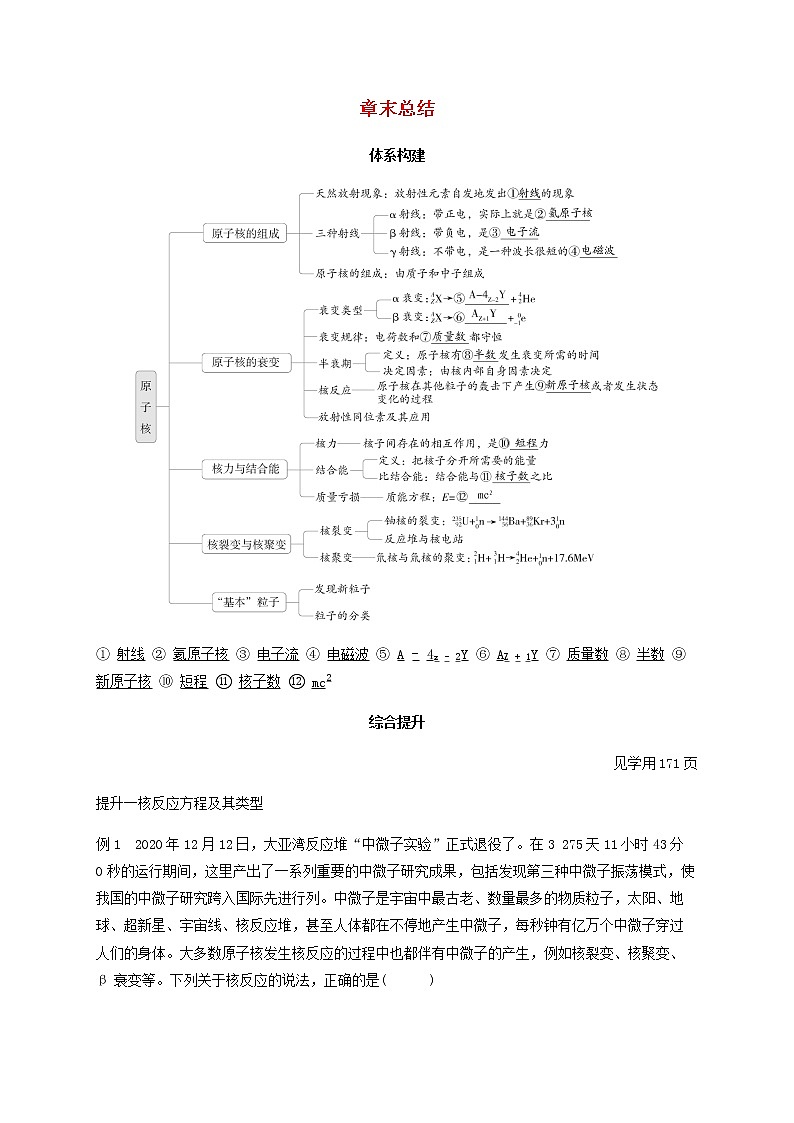 新人教版高中物理选择性必修第三册第五章原子核章末总结学案第1页