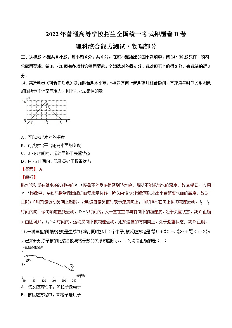 2022年普通高等学校招生全国统一考试押题卷B卷(解析版)第1页
