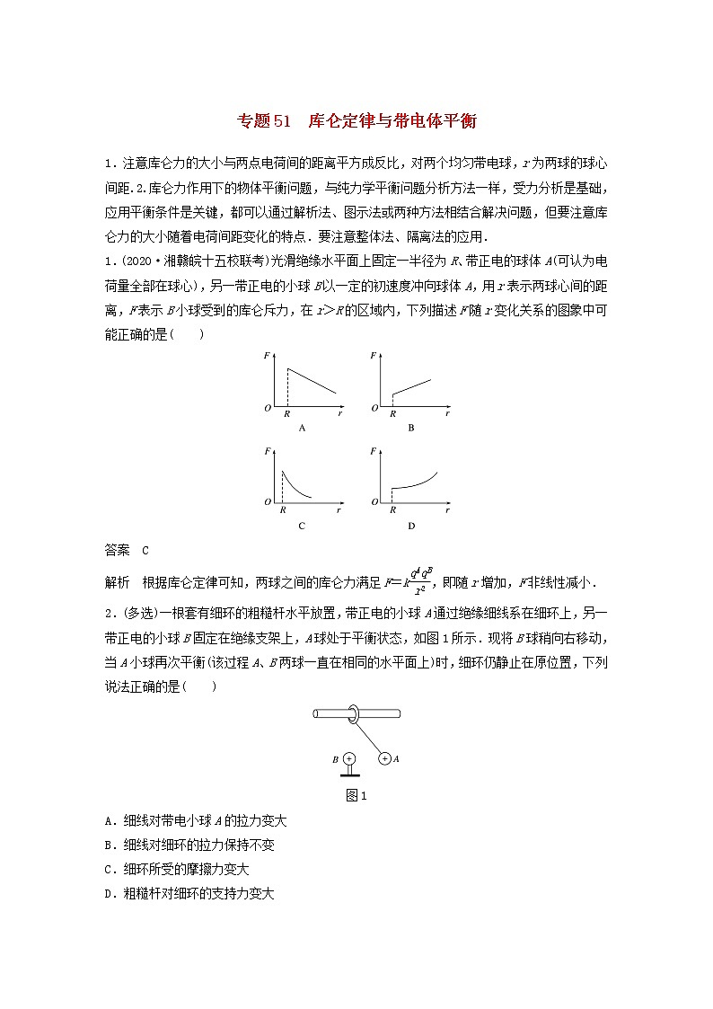 2023版高考物理专题51库仑定律与带电体平衡练习含解析第1页