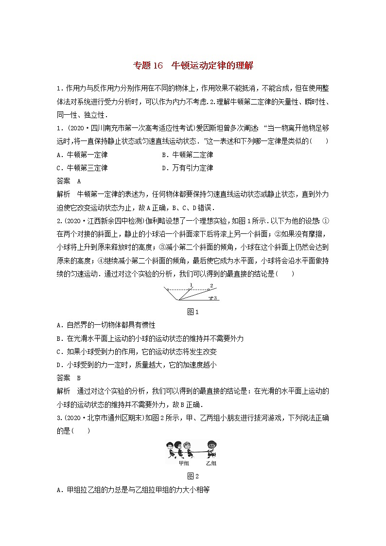 2023版高考物理专题16牛顿运动定律的理解练习含解析第1页
