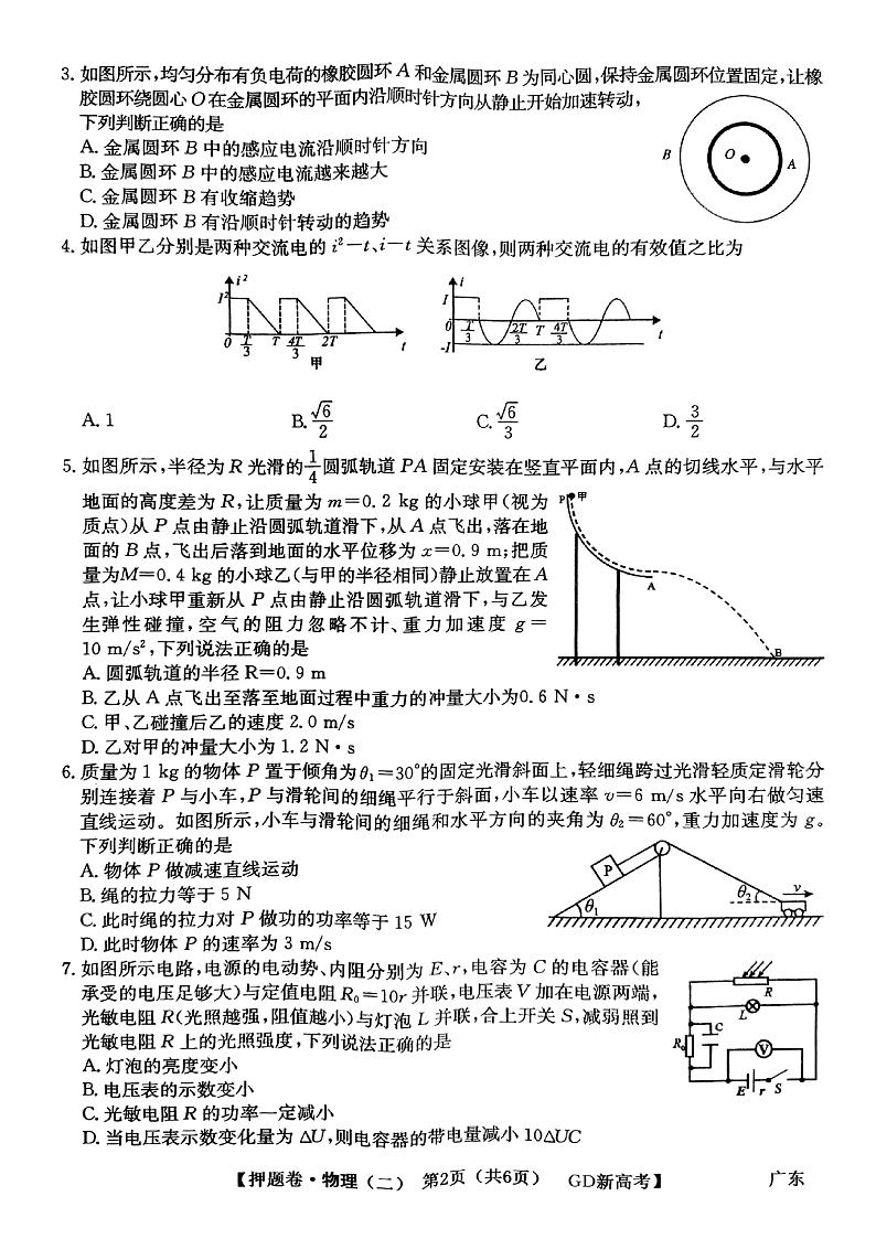 广东省2021-2022学年高三下学期普通高等学校模拟押题卷(二) 物理 PDF版试卷第2页