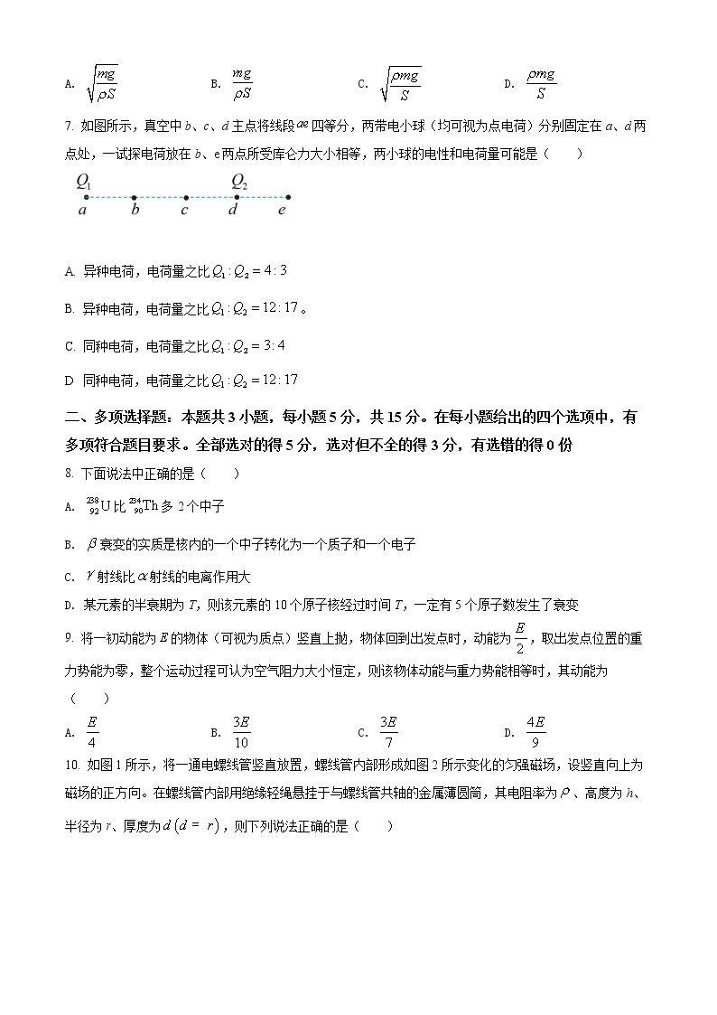 精品解析：2022年重庆市普通高中学业水平选择性考试高考模拟调研卷物理（六）（原卷版）03