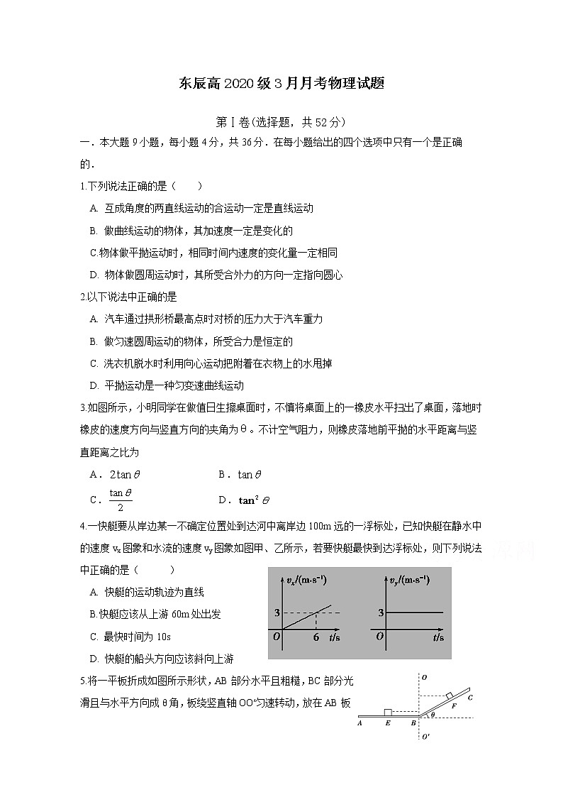 2021四川綿陽東辰國際學(xué)校高一下學(xué)期第一次月考物理試卷含答案第1頁