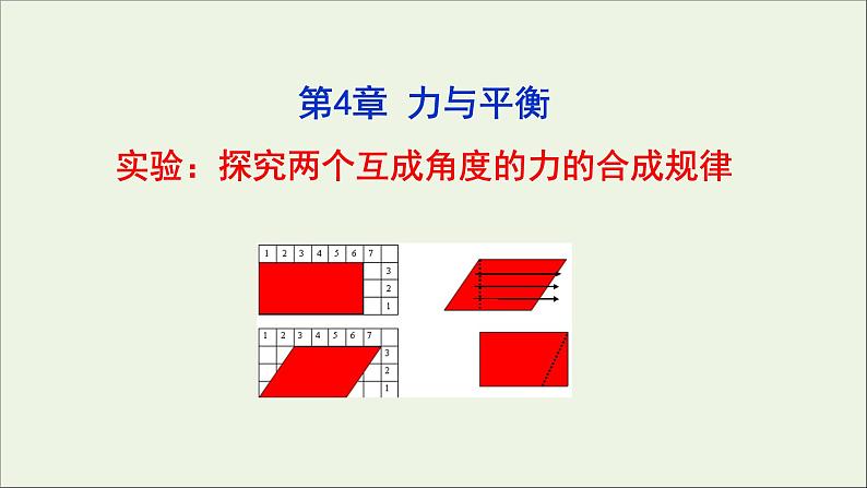 2022-2023年鲁科版(2019)新教材高中物理必修1 第4章力与平衡4-1-2实验:探究两个互成角度的力的合成规律课件01
