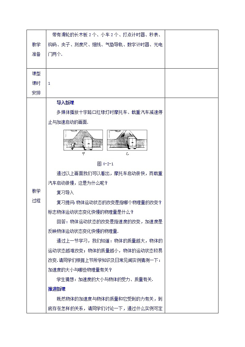 2023人教版高中物理必修一:4.2 实验:探究加速度与力、质量的关系教案02