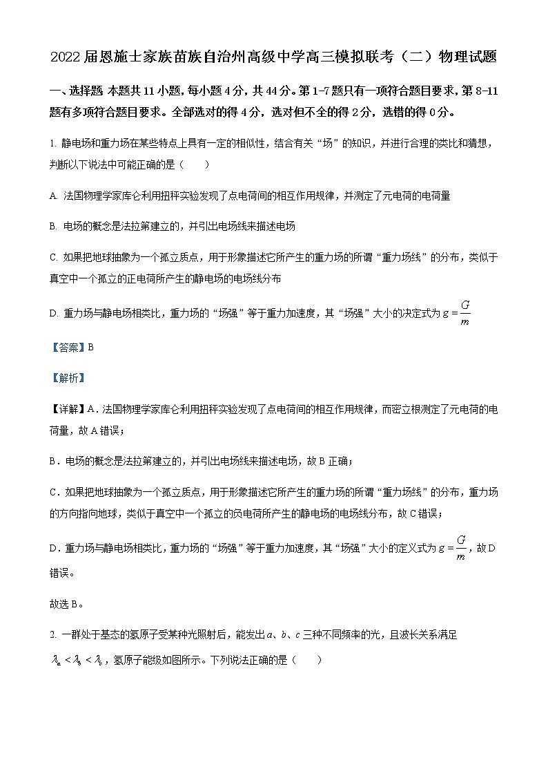 2022届湖北省恩施士家族苗族自治州高级中学高三(下)5月模拟联考物理试题(二)含解析第1页