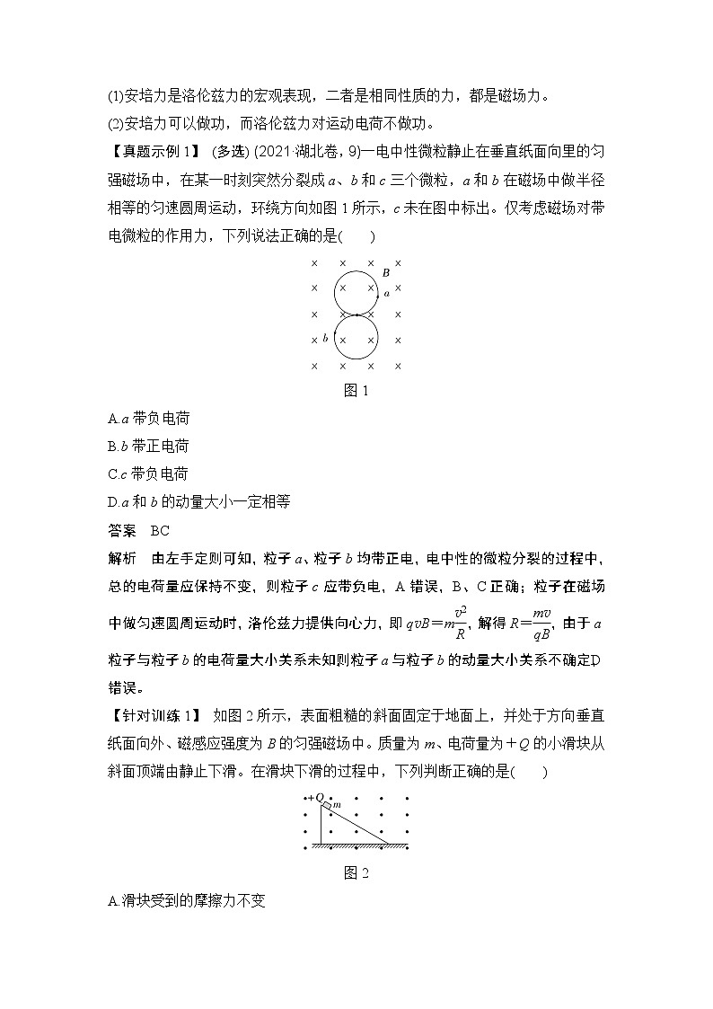 2023届高考物理(新粤教版)一轮总复习讲义第2讲 磁场对运动电荷的作用第3页