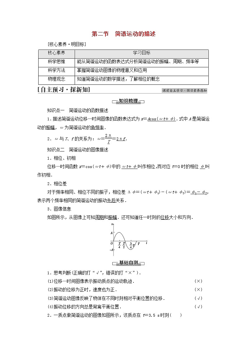 粤教版高中物理选择性必修第一册第2章机械振动第2节简谐运动的描述学案01