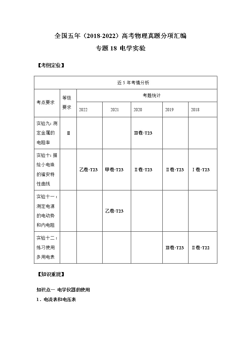 专题18 电学实验(原卷版)第1页