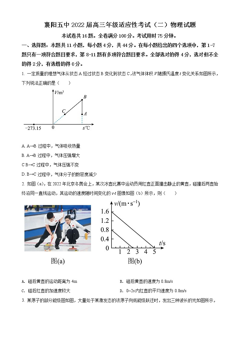 湖北省襄阳市第五中学2022届高三适应性考试(二)(二模)物理试题第1页
