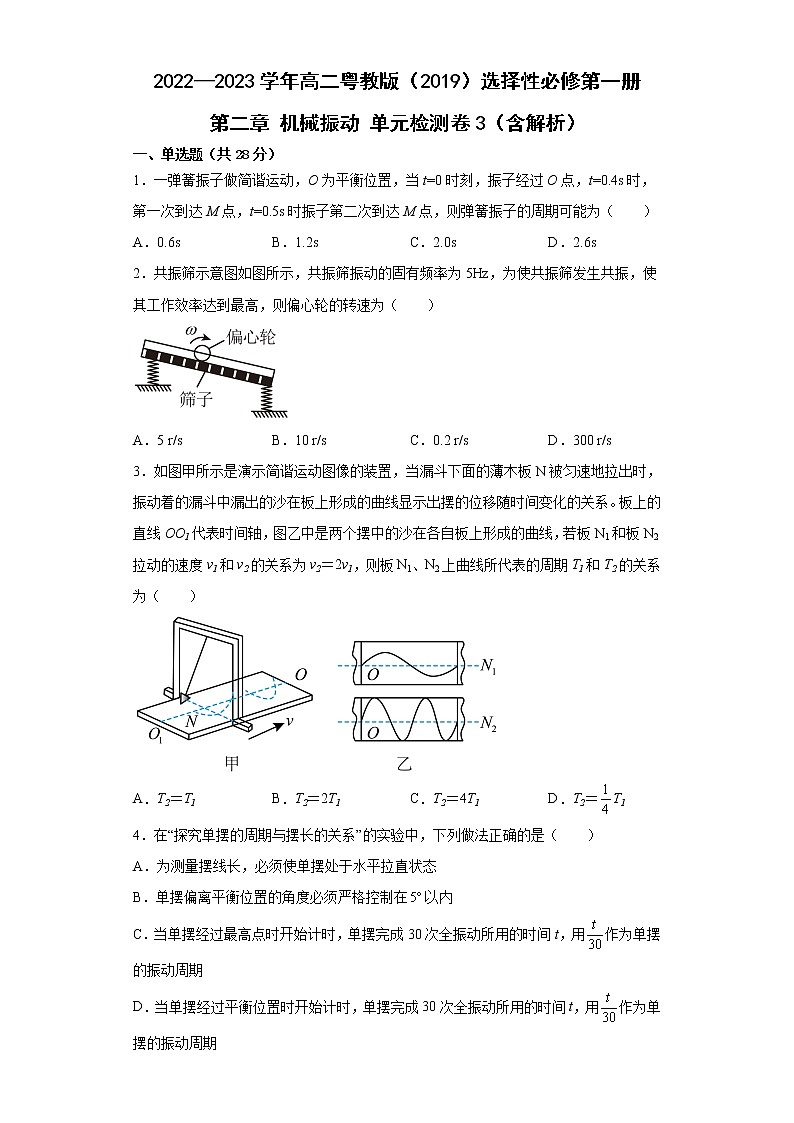 2022—2023学年高二粤教版(2019)选择性必修第一册 第二章 机械振动 单元检测卷3(含解析)第1页