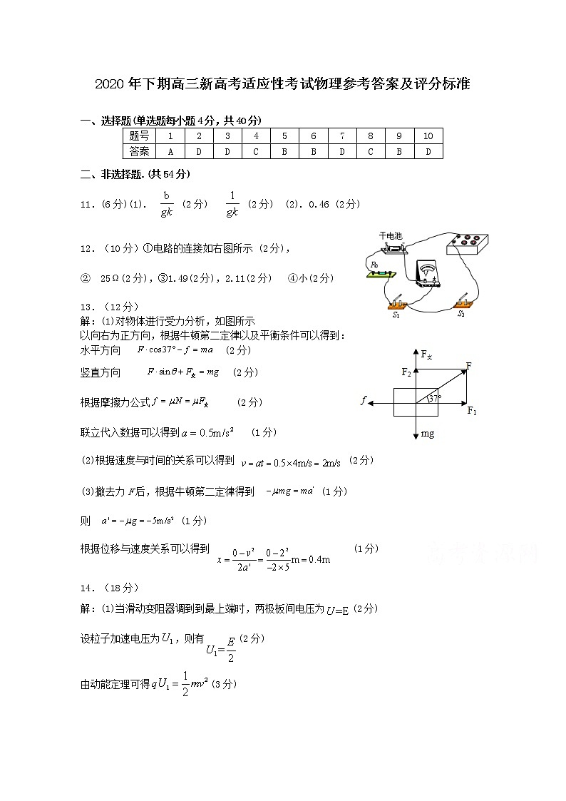 2021届湖南省邵阳市新邵县高三新高考适应性考试物理答案第1页