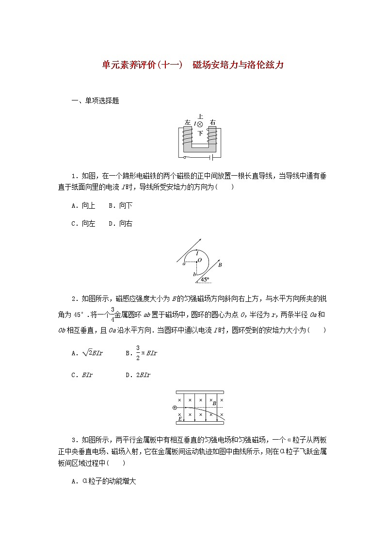 高考物理一轮复习单元素养评价(十一)磁场安培力与洛伦兹力含答案第1页