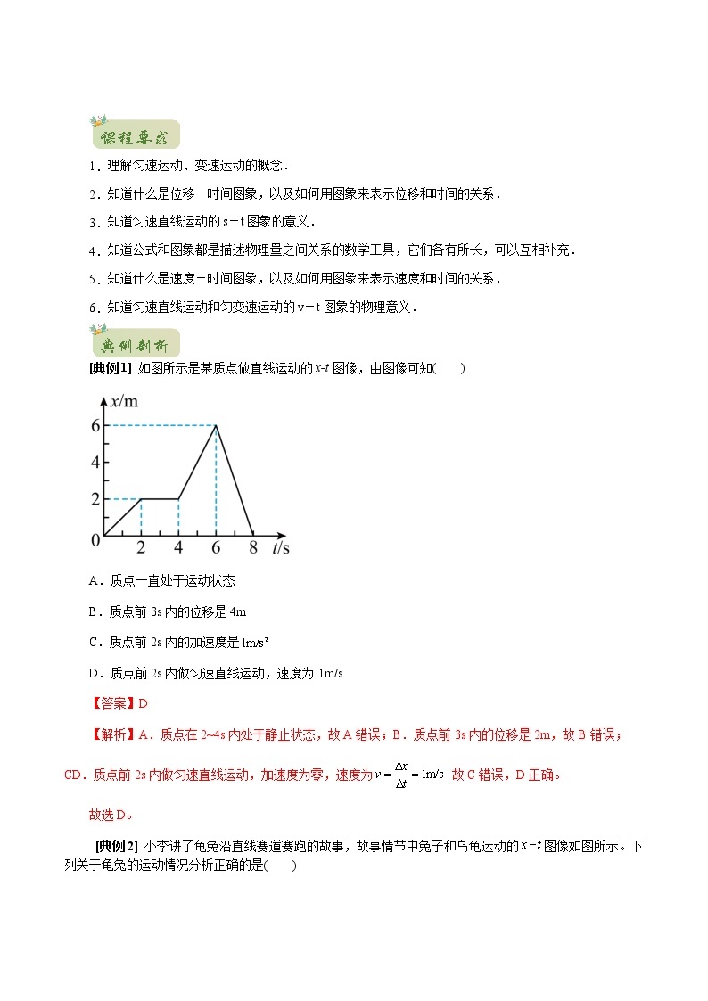 2022年初升高物理衔接讲义  05 运动图象（教师版+学生版）02