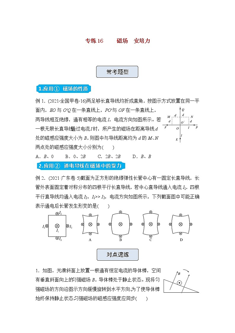 高三物理精准提升专练16磁场安培力含答案第1页