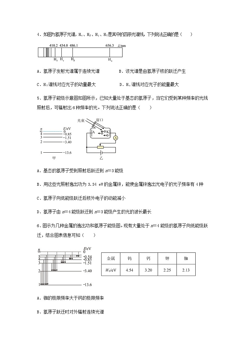 新教材高二物理下学期暑假巩固练习4原子结构和波粒二象性含答案第2页