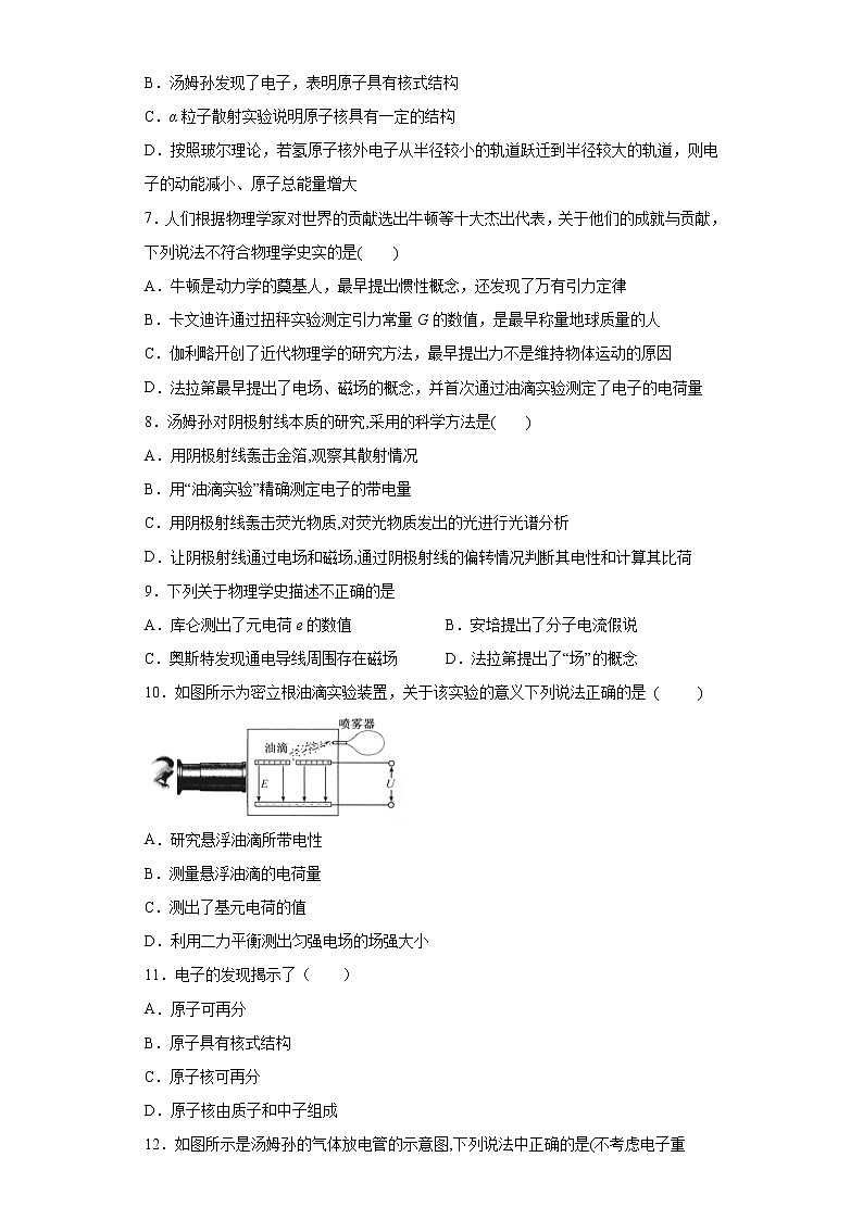 鲁科版高中物理选修34.1电子的发现与汤姆孙原子模型练习02