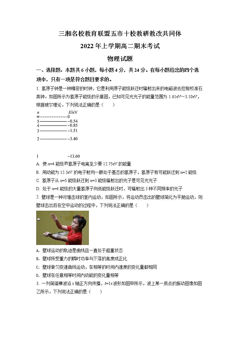 湖南省三湘名校教育联盟、五市十校教研教改共同体2021-2022学年高二(下)期末物理试题(原卷版)第1页
