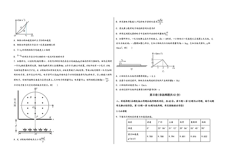 山西省古县2023届高三(上)摸底测试物理试题(word版,含答案)02